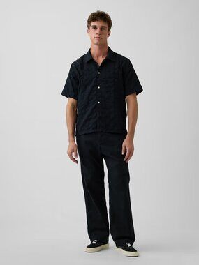 NWT Gap Men's M Black Linen-Cotton Relaxed Taper Easy Pants